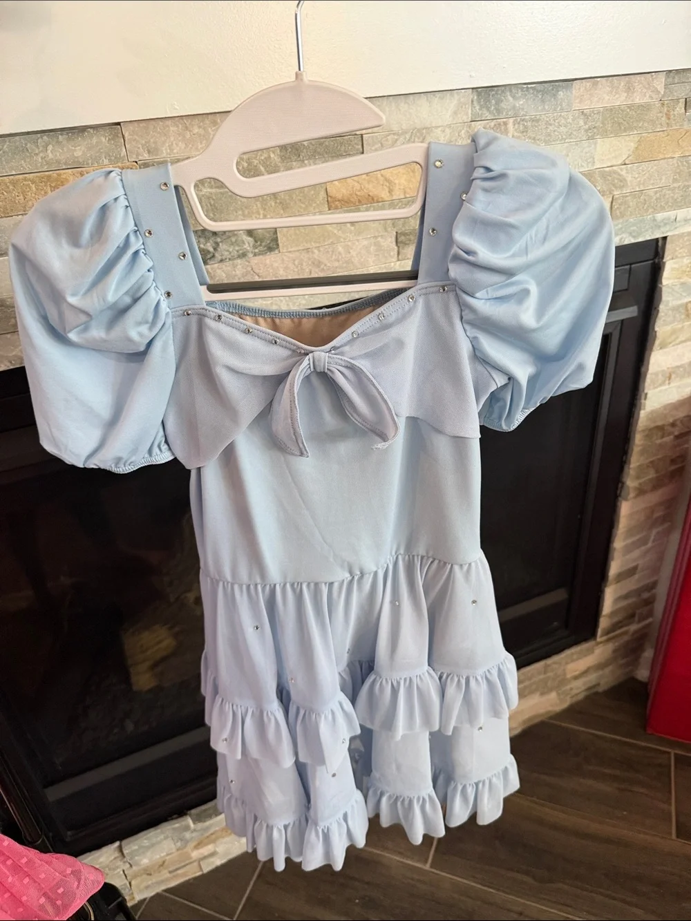 Weissman Light Blue Puff Sleeve Ruffle Dress for Girls
